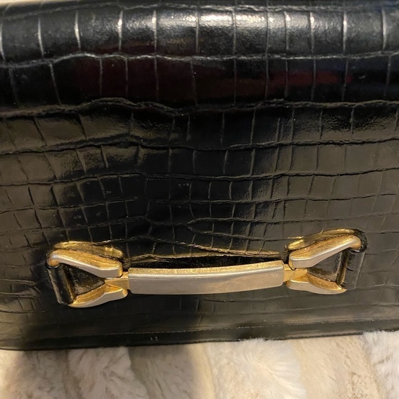 Vintage Bienen Davis Black Embossed Leather Handbag Chain Strap - Picture 10 of 11